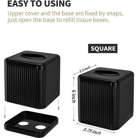 Black plastic square tissue box cover cube tissue holder for bathroom bedroom of - Picture 2 of 8